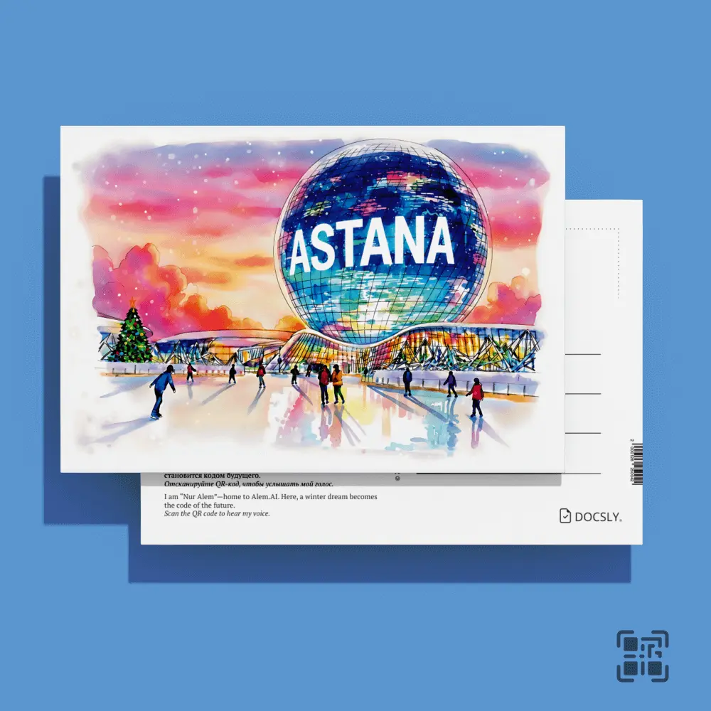 Docsly Postcard New Year Nur Alem Festive Projection DWNNA04 / 10x15 cm Winter Fairytale of Astana OPP bag