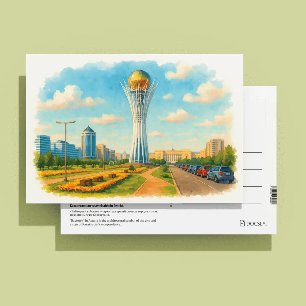 Docsly Postcard Baiterek DASGS02 / 10x15 cm Golden Symbols of Astana OPP bag