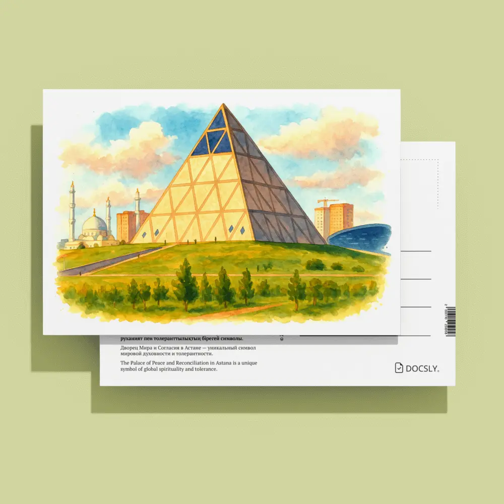 Docsly Postcard Palace of Peace and Reconciliation DASGS04 / 10x15 cm Golden Symbols of Astana OPP bag