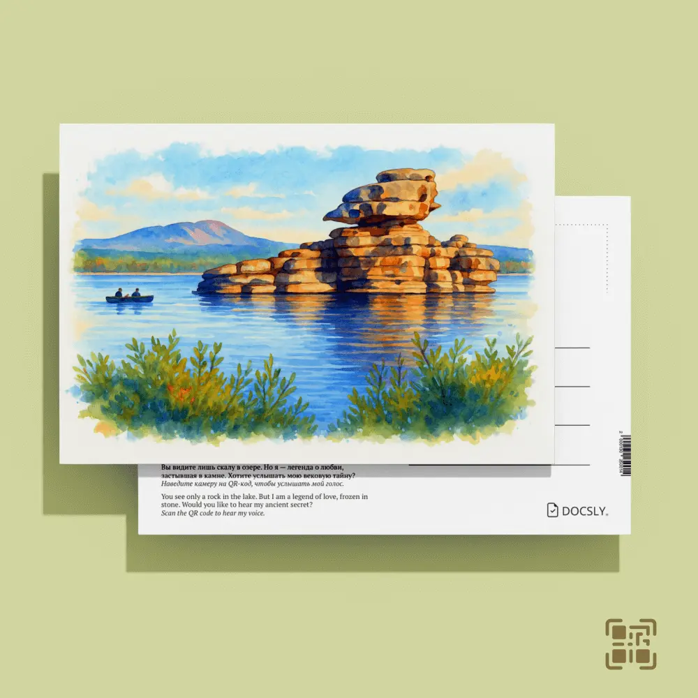 Zhumbaktas. Guardians of Burabay. QR code postcard in an OPP bag