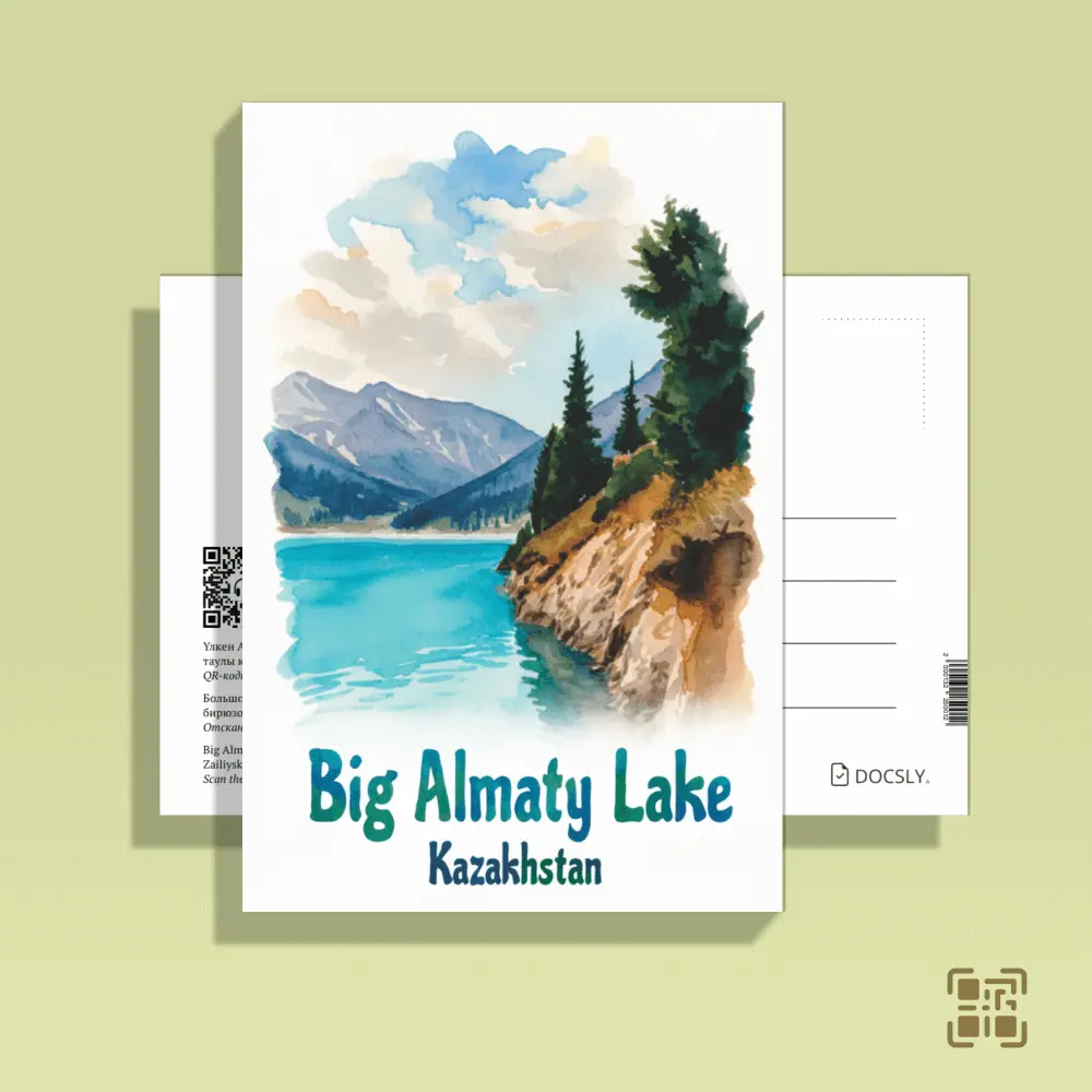 Docsly Postcard Big Almaty Lake Rocky Shore DALPA10 / 10x15 cm Natural Treasures of Almaty OPP bag