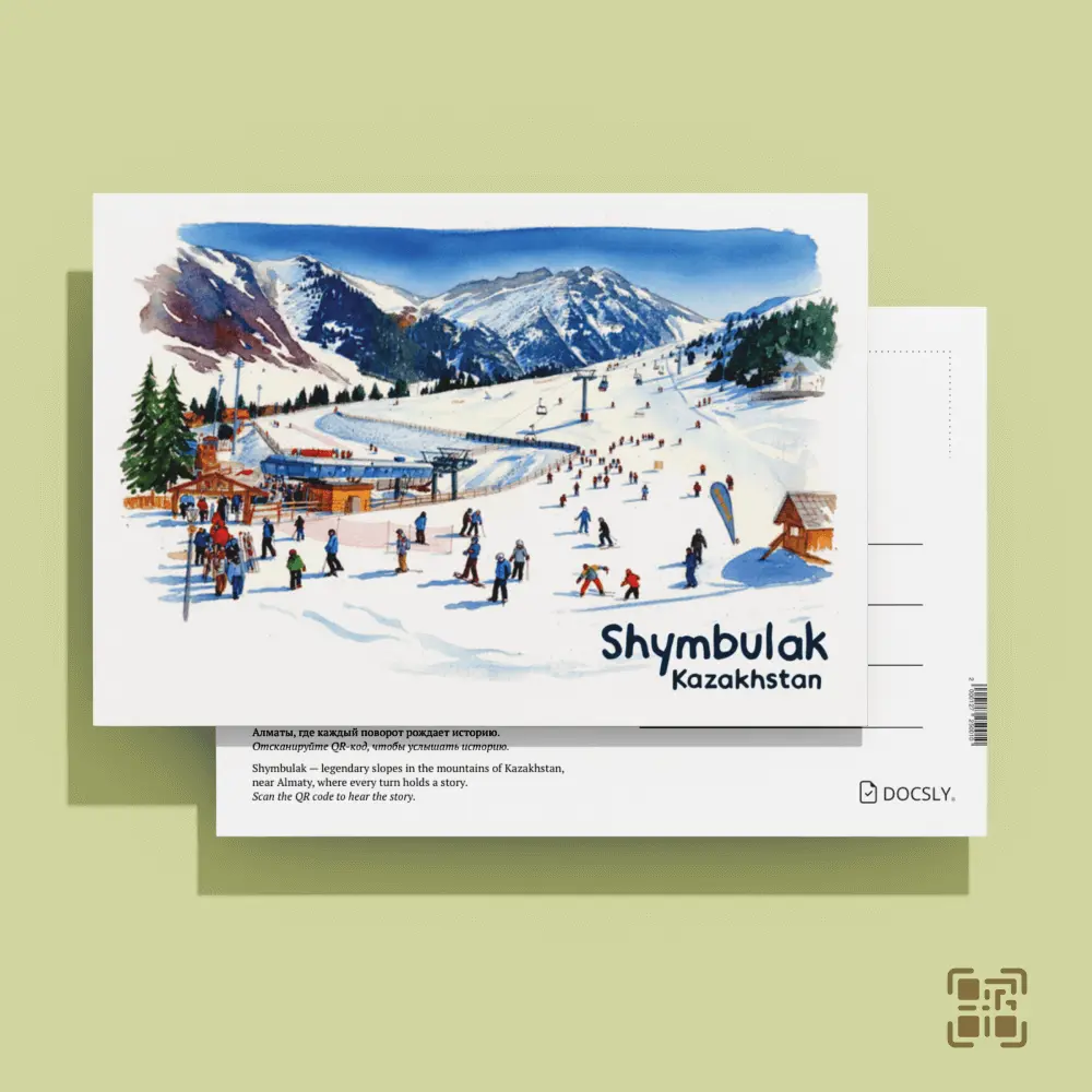 Docsly Postcard Shymbulak Sunny Slope DALPA06 / 10x15 cm Symbols of City and Leisure Almaty OPP bag