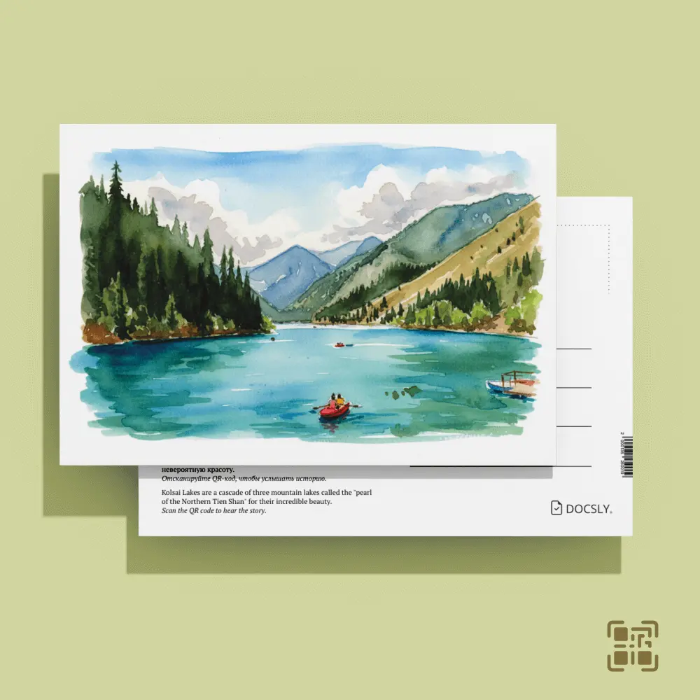 Docsly Postcard Kolsay Boat Trip DALPA20 / 10x15 cm Natural Treasures of Almaty OPP bag