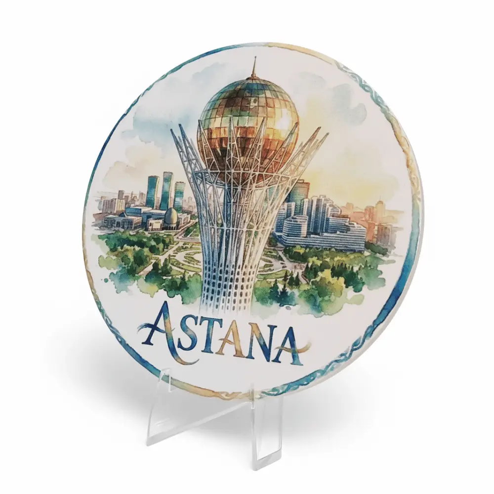 Coaster Docsly Astana: Baiterek — Emblem DASEM01 / 103x8 mm Ceramic Round Kraft Box