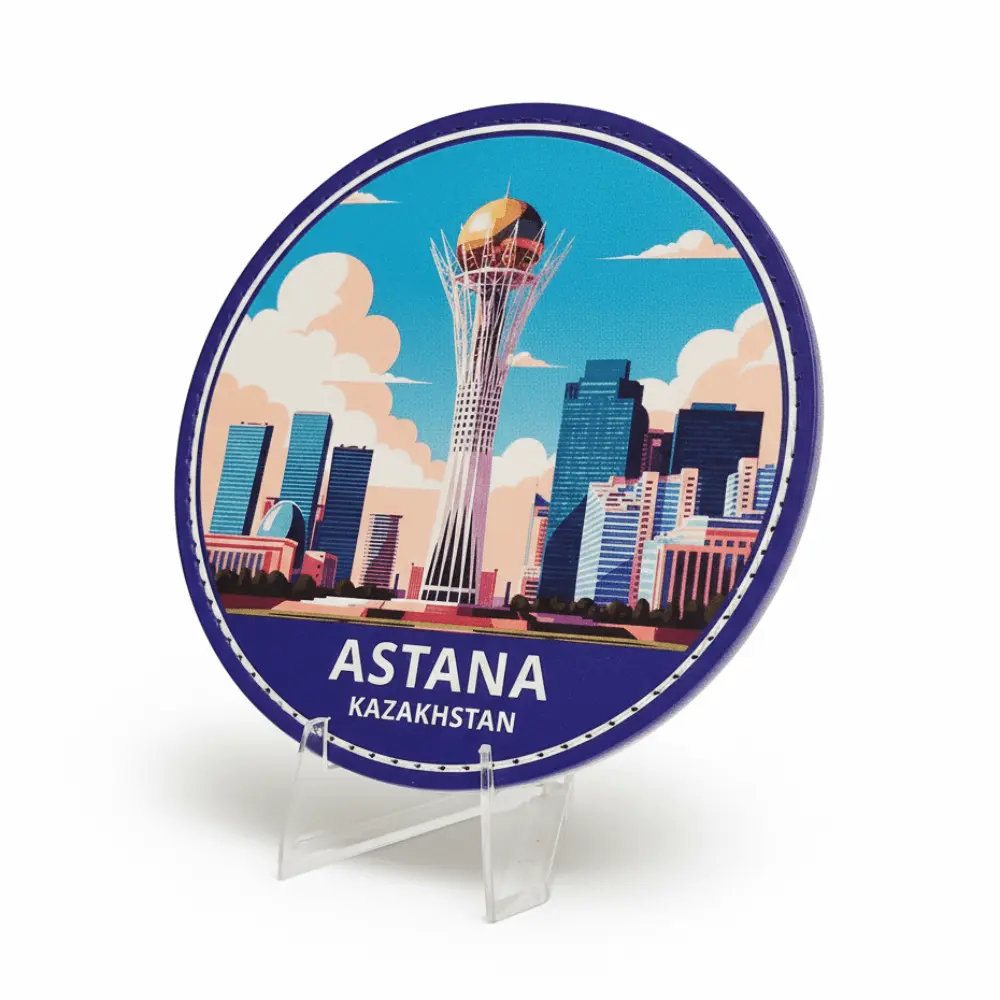 [DASVS01] Coaster Docsly Astana: Baiterek — Vector Sunset / 100 mm Leather Round OPP Bag