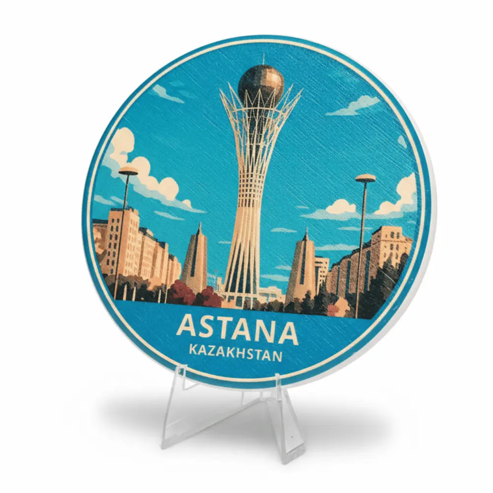 Түпқойма Docsly Астана: Байтерек — Плоский дизайн DASFD01 / 100х9 мм Диатомитті Дөңгелек Крафт қорап