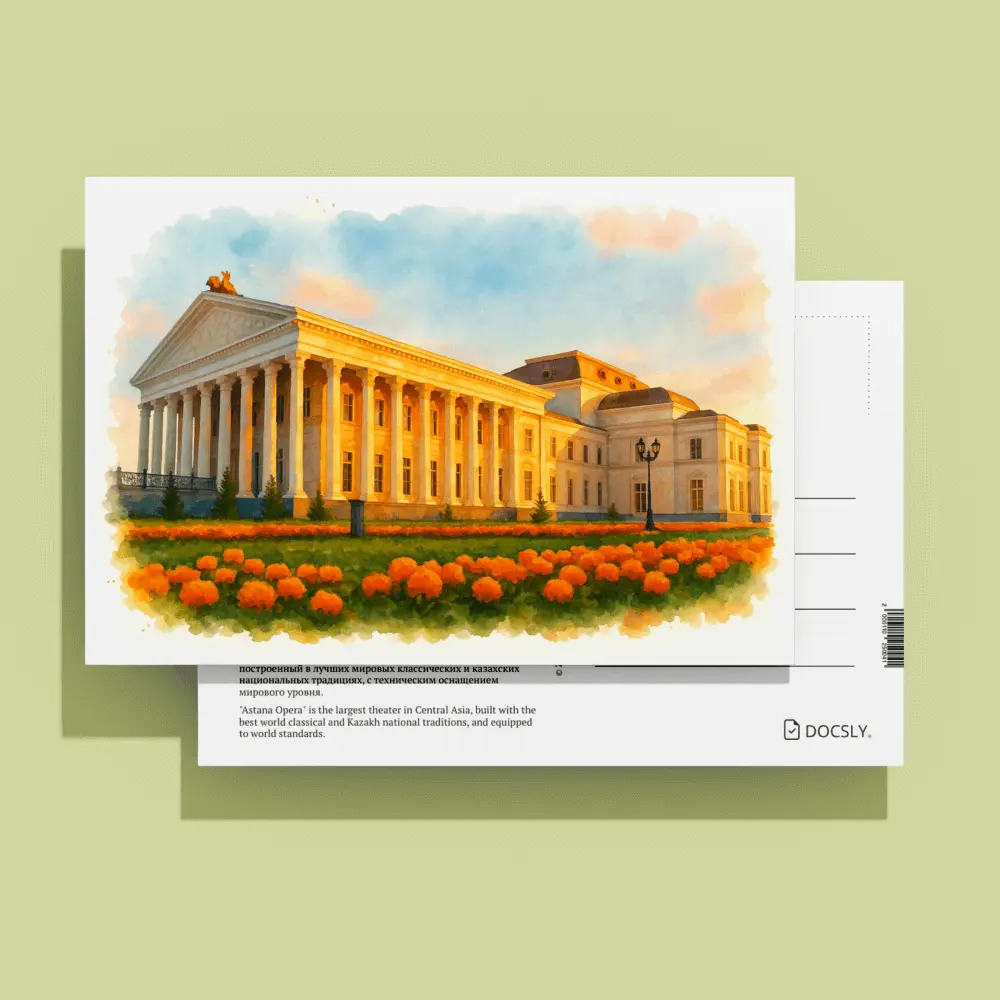 Ашық хат Docsly Астана Опера DASGS09 / 10x15 см Астананың алтын нышандары OPP қаптама