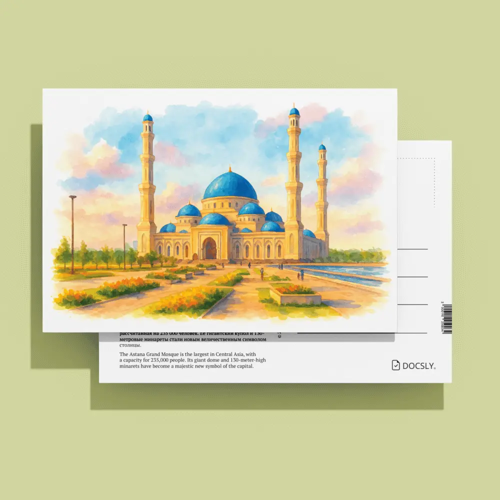 Docsly Postcard Grand Mosque DASGS03 / 10x15 cm Golden Symbols of Astana OPP bag