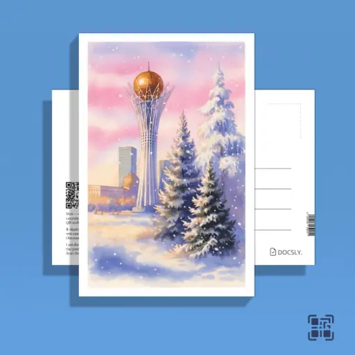 Зимний Байтерек. Зимняя сказка. QR открытка в OPP-пакете