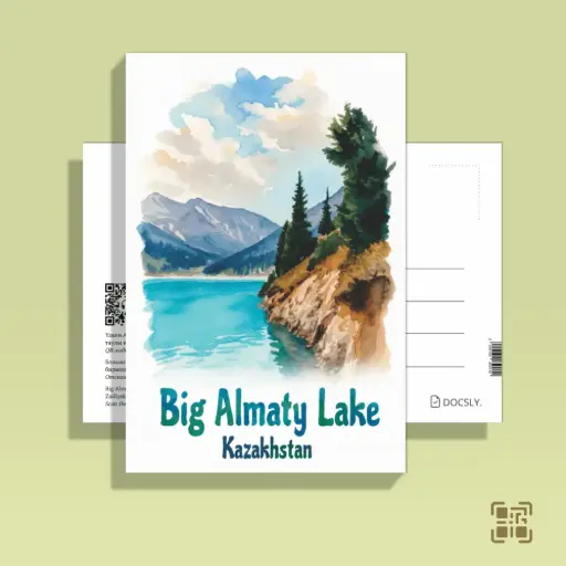 Docsly Postcard Big Almaty Lake Rocky Shore DALPA10 / 10x15 cm Natural Treasures of Almaty OPP bag