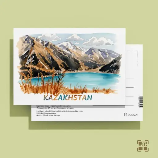 Docsly Postcard Big Almaty Lake Mountain Panorama DALPA11 / 10x15 cm Natural Treasures of Almaty OPP bag
