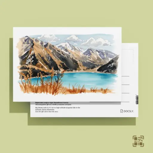 Docsly Postcard Big Almaty Lake Mountain Panorama DALPA11 / 10x15 cm Natural Treasures of Almaty OPP bag