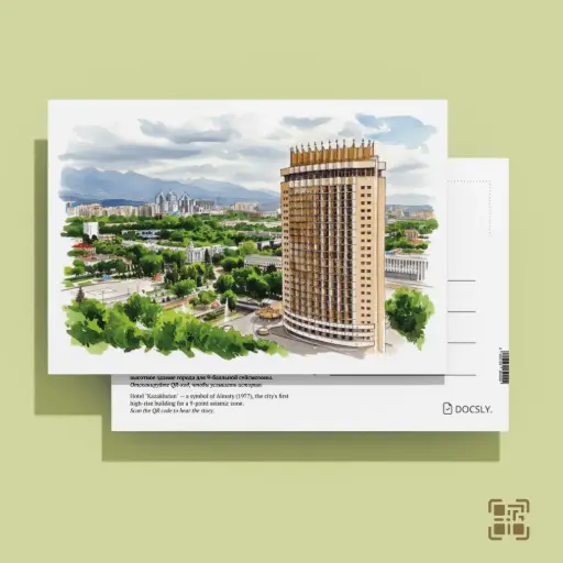 Docsly Postcard Hotel Kazakhstan Cityscape DALPA15 / 10x15 cm Architectural Gems of Almaty OPP bag