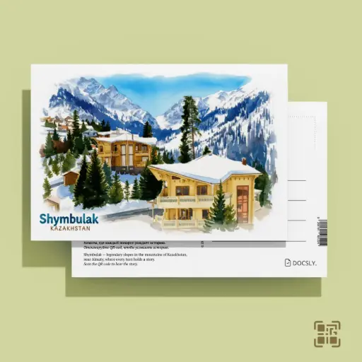 Docsly Postcard Shymbulak Mountain Coziness DALPA04 / 10x15 cm Symbols of City and Leisure Almaty OPP bag