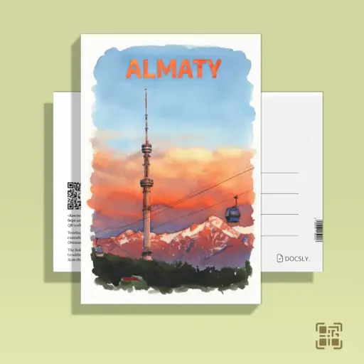 Ашық хат Docsly Көктөбе Шыңға жол DALPA02 / 10x15 см Алматы қаласы мен демалыс нышандары OPP қаптама