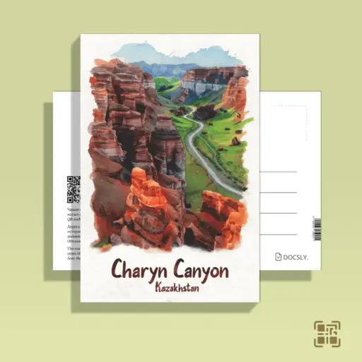 Docsly Postcard Charyn Canyon Road to the Gorge DALPA17 / 10x15 cm Natural Treasures of Almaty OPP bag