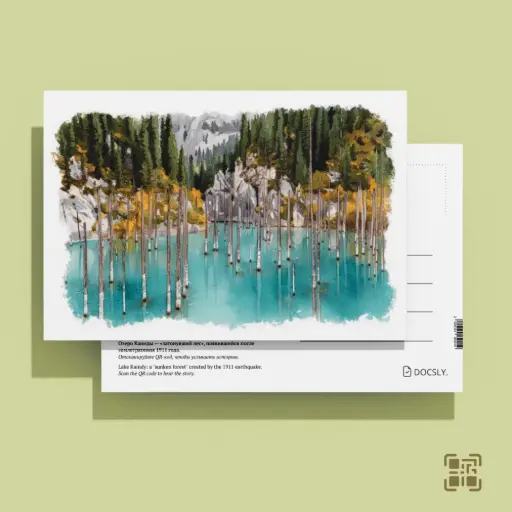 Docsly Postcard Lake Kaindy Sunken Forest DALPA19 / 10x15 cm Natural Treasures of Almaty OPP bag