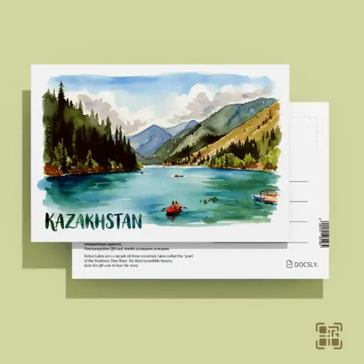 Ашық хат Docsly Көлсай Қайықпен серуен DALPA20 / 10x15 см Алматы табиғи қазыналары OPP қаптама