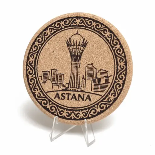 Coaster Docsly Astana: Baiterek — Graphics with Ornament DASGR01 / 100x10 mm Cork Round OPP Bag